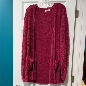 Zenana Outfitters Textured Cardigan - Rich Burgundy